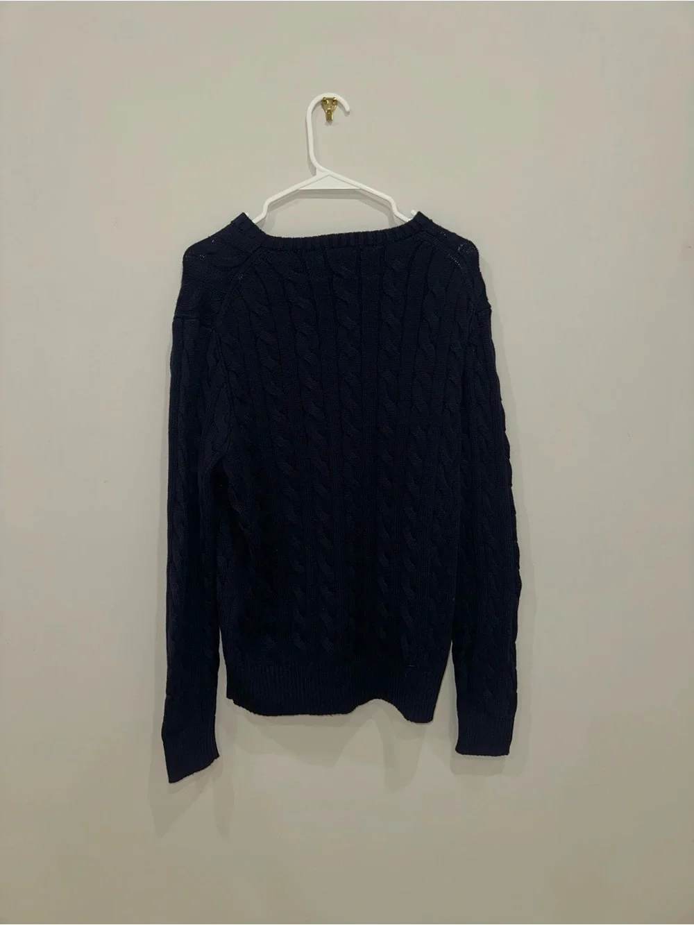 NWT Polo by Ralph Lauren Navy Cable-Knit Crewneck with Red Pony